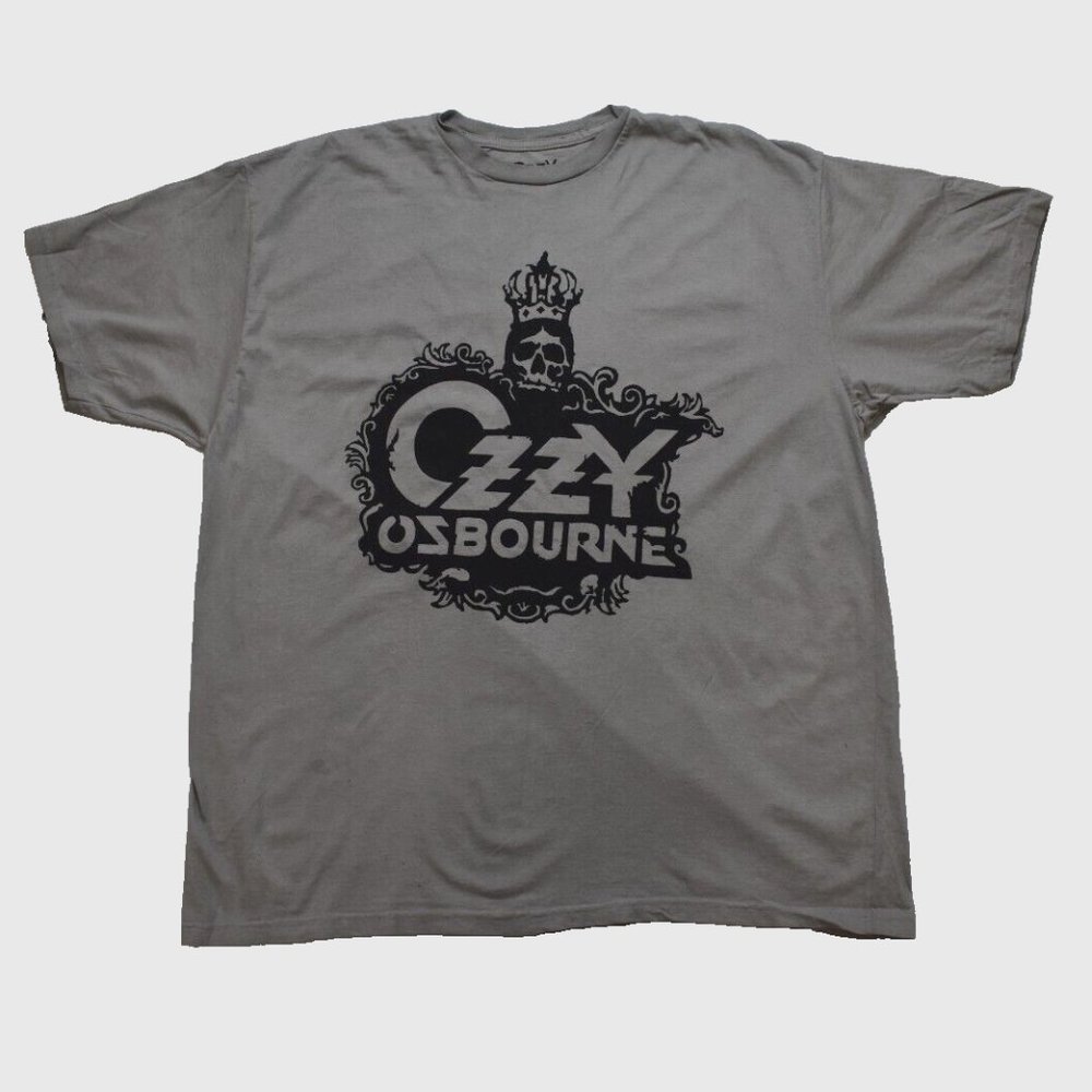 Ozzy Osbourne Mens Ozzy Osbourne Crown Skull Logo Gray Shirt New Large